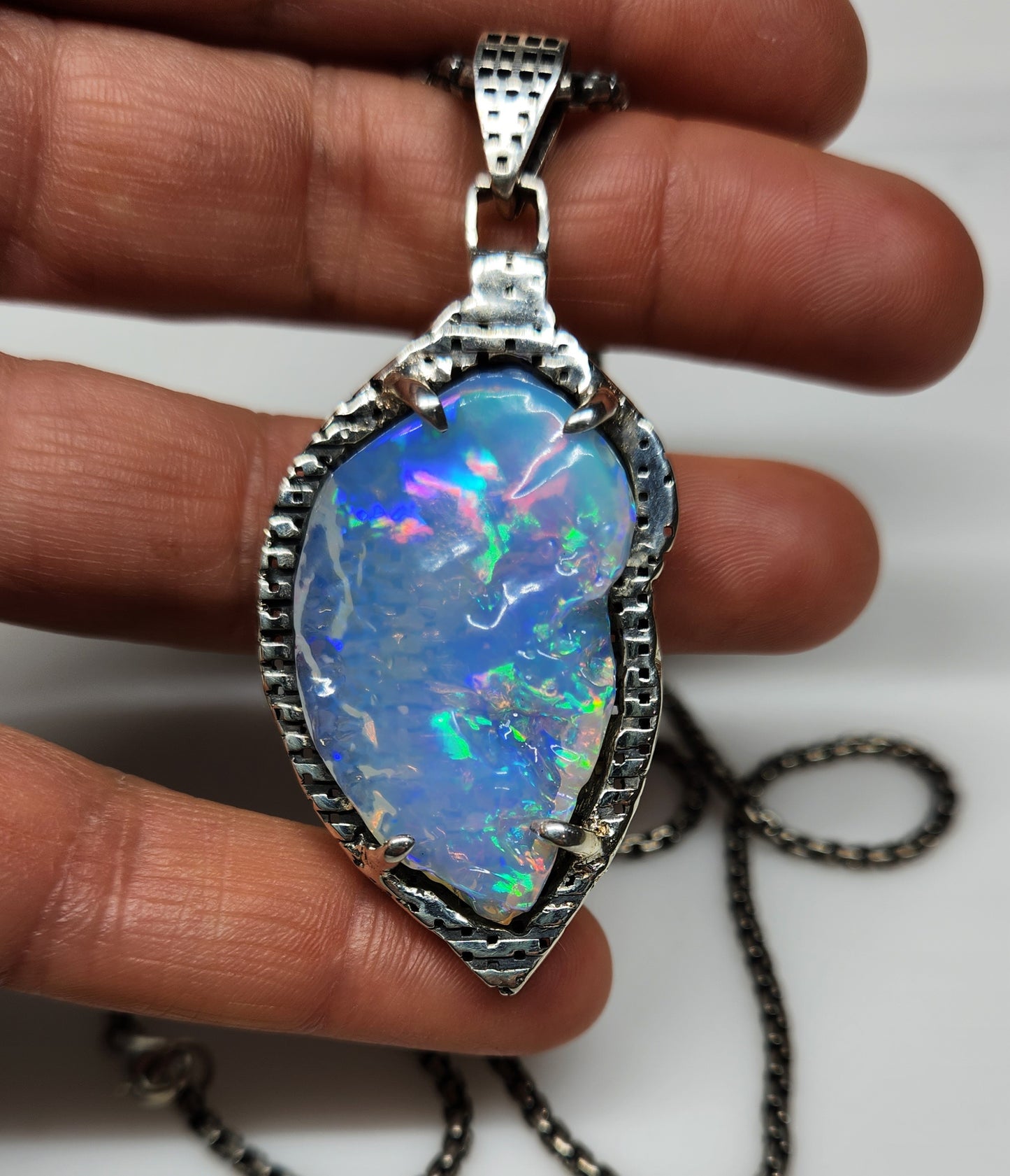 Natural Blue Opal Pendant Sterling Silver #366