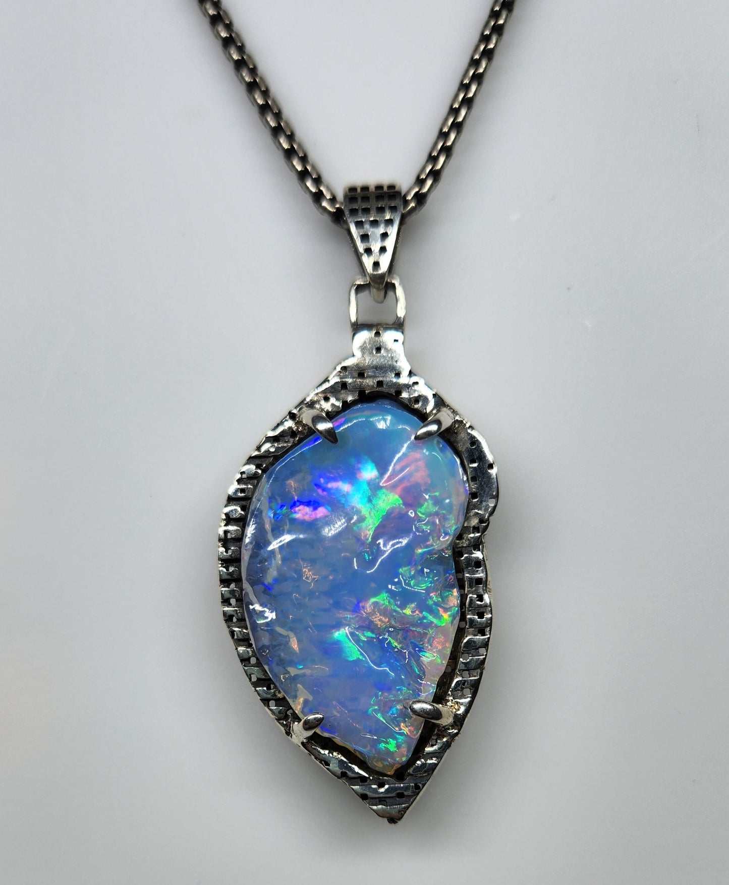 Natural Blue Opal Pendant Sterling Silver #366