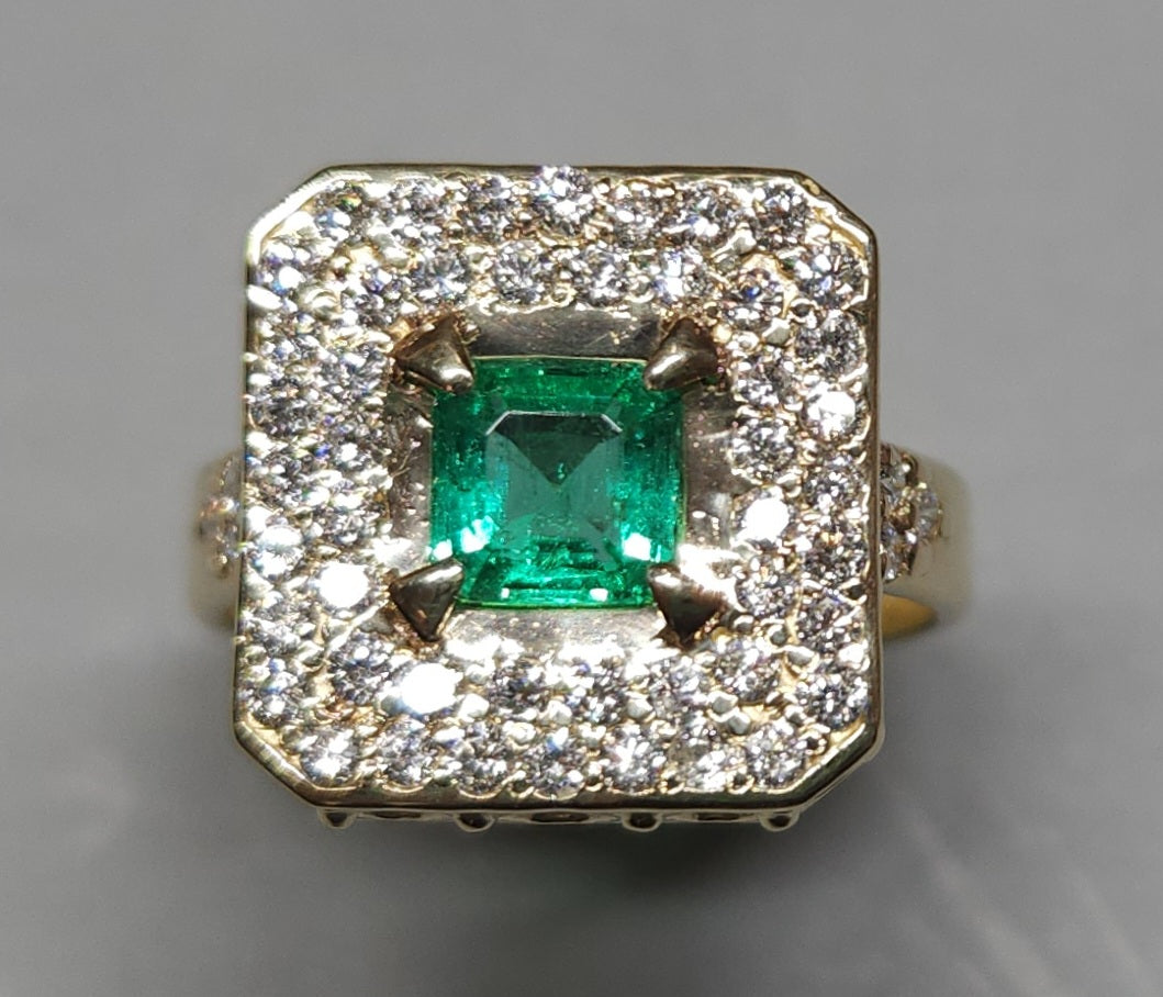 Emerald & Diamond Ring - 14k Gold Gemstone Jewelry #369