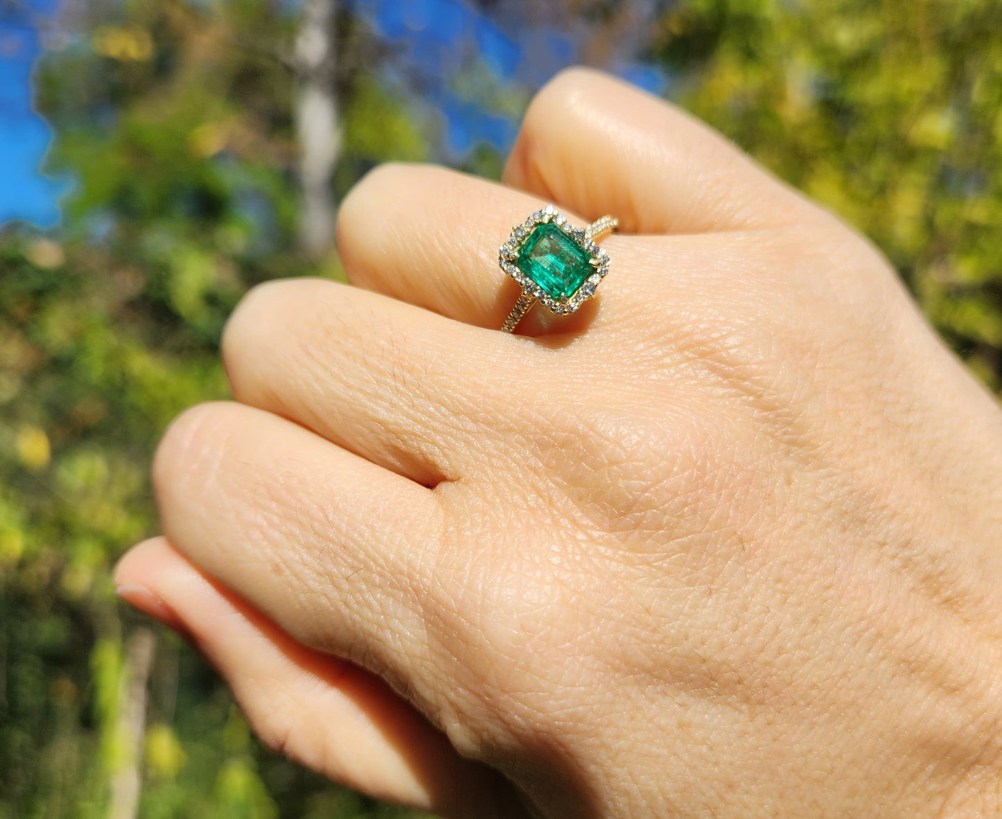 Emerald & Diamond Ring - 14k Gold Gemstone Jewelry #370