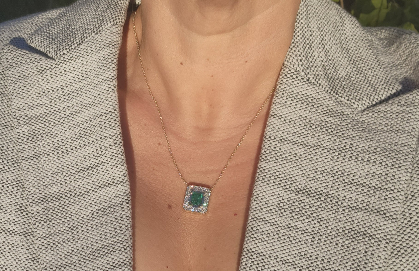 Emerald & Diamond Pendant - 14k Gold #371