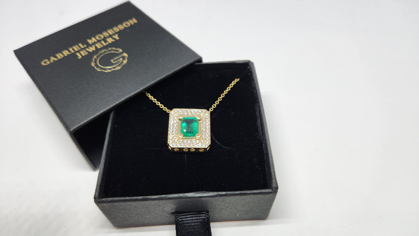 Emerald & Diamond Pendant - 14k Gold #371