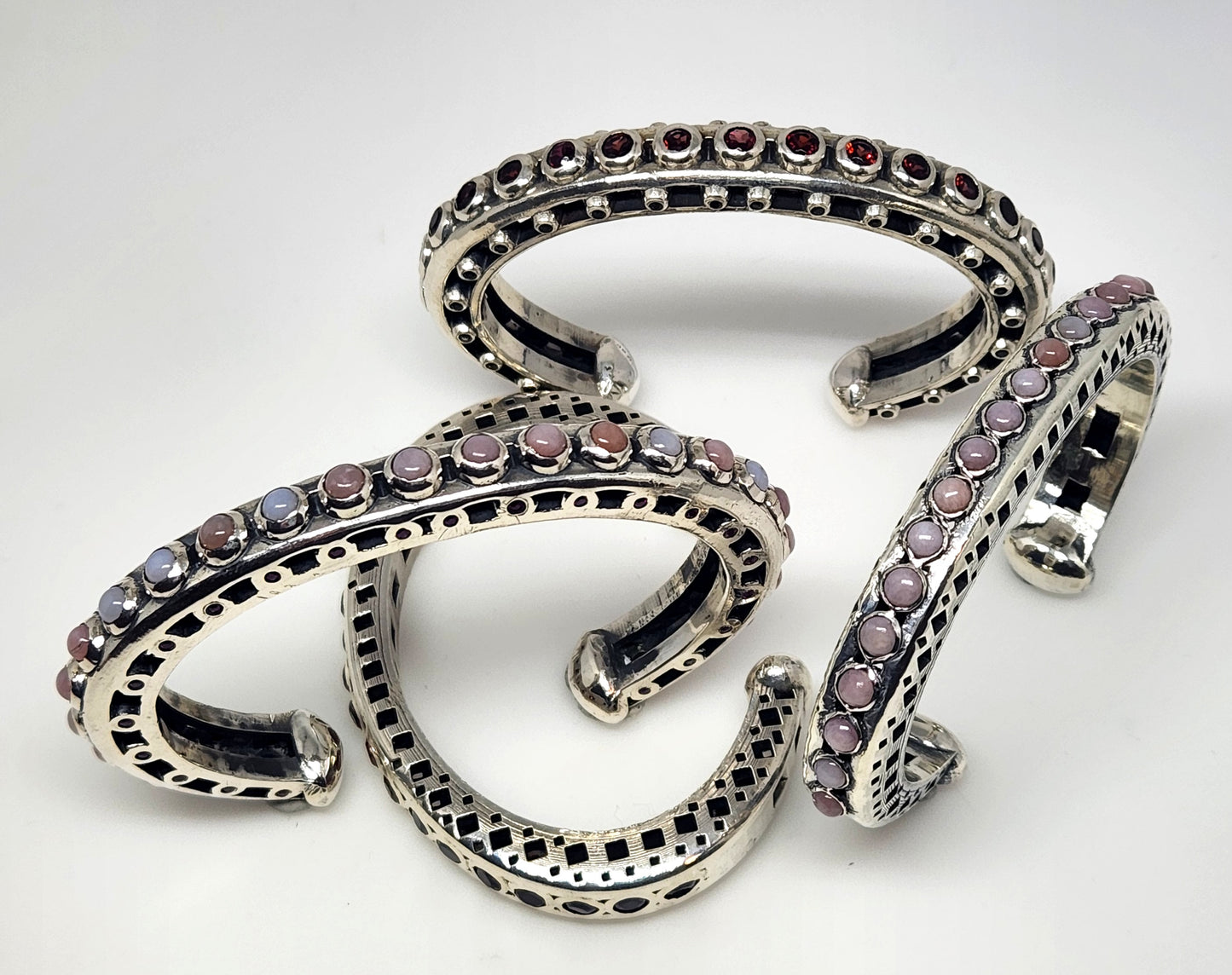 Sterling Silver Red Garnet Gemstone Cuff Bracelet #377