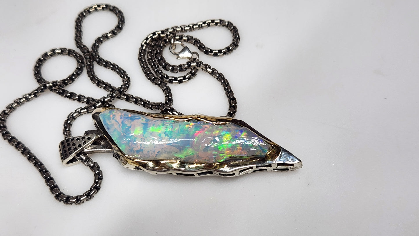 Carved Opal Pendant Sterling Silver #372