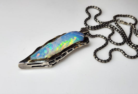 Carved Opal Pendant Sterling Silver #372