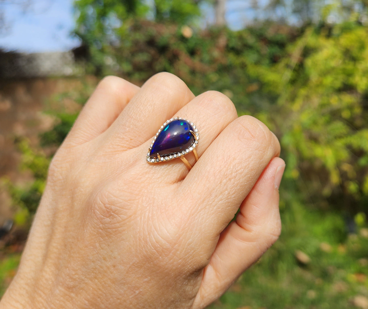 Black Opal & Diamond Ring 14k Gold #373