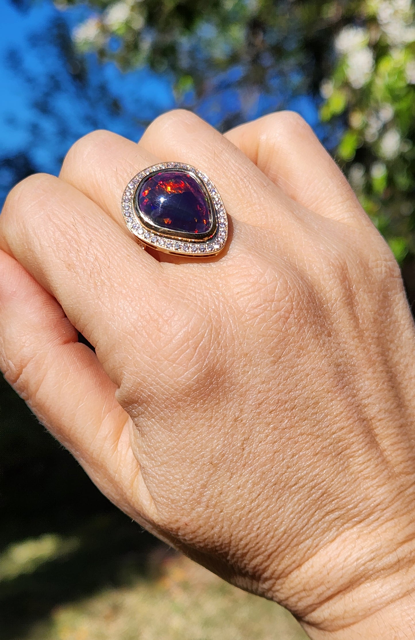 Black Opal & Diamond Ring 14k Gold #378