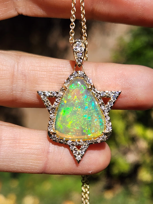 Opal Star of David Pendant 14k Gold #380
