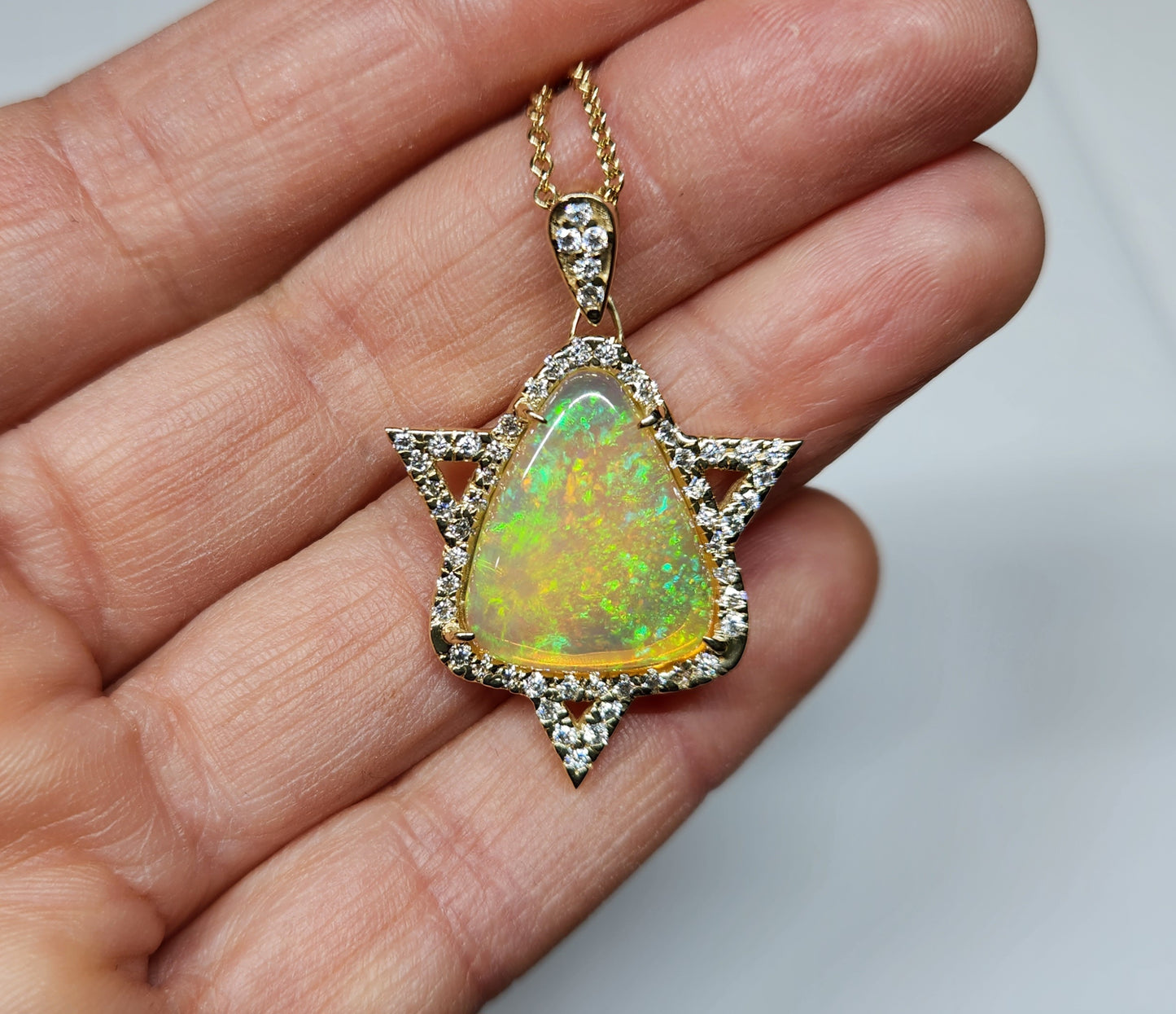 Opal Star of David Pendant 14k Gold #380