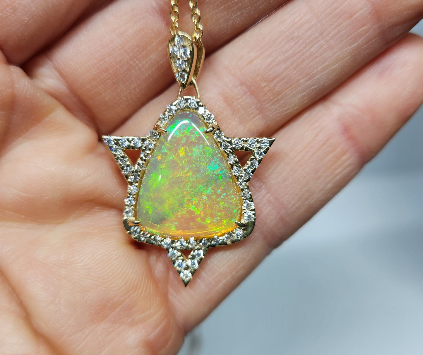 Opal Star of David Pendant 14k Gold #380