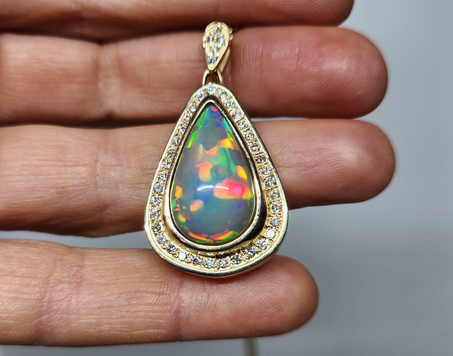 Opal & Diamond Pendant 14k Gold #381