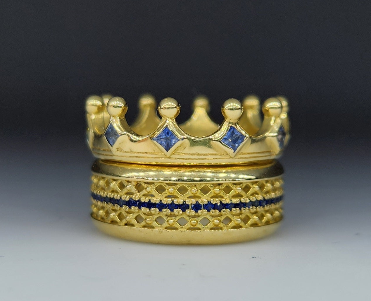 MADE TO ORDER - 18k Gold Crown Ring Blue Sapphire Gemstone Band