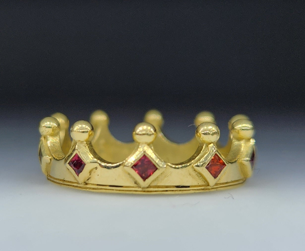MADE TO ORDER - 18k Gold Crown Ring Red Sapphire Gemstone Band
