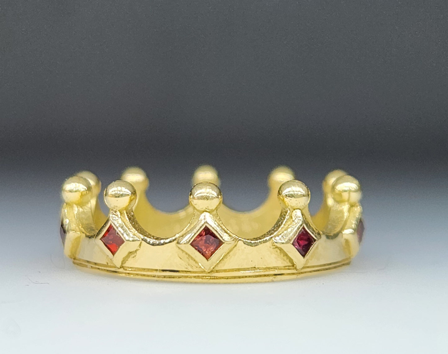 MADE TO ORDER - 18k Gold Crown Ring Red Sapphire Gemstone Band