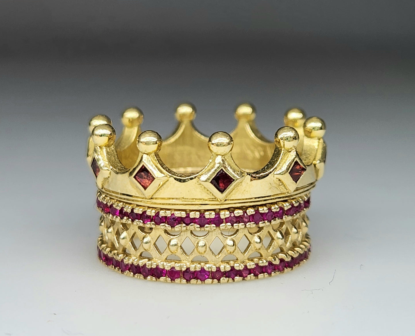 MADE TO ORDER - 18k Gold Crown Ring Red Sapphire Gemstone Band