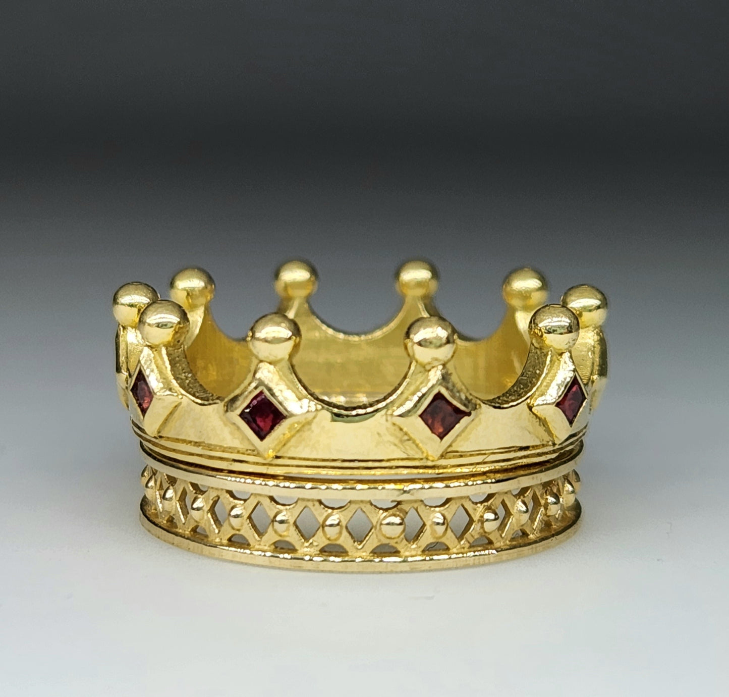 MADE TO ORDER - 18k Gold Crown Ring Red Sapphire Gemstone Band
