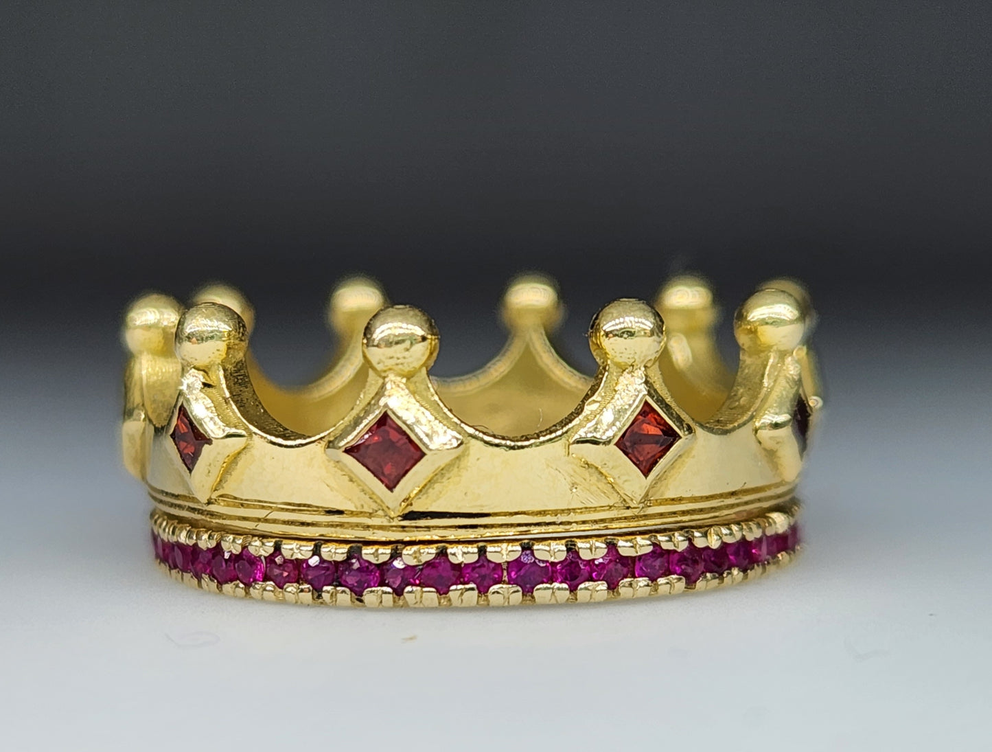 MADE TO ORDER - 18k Gold Crown Ring Red Sapphire Gemstone Band