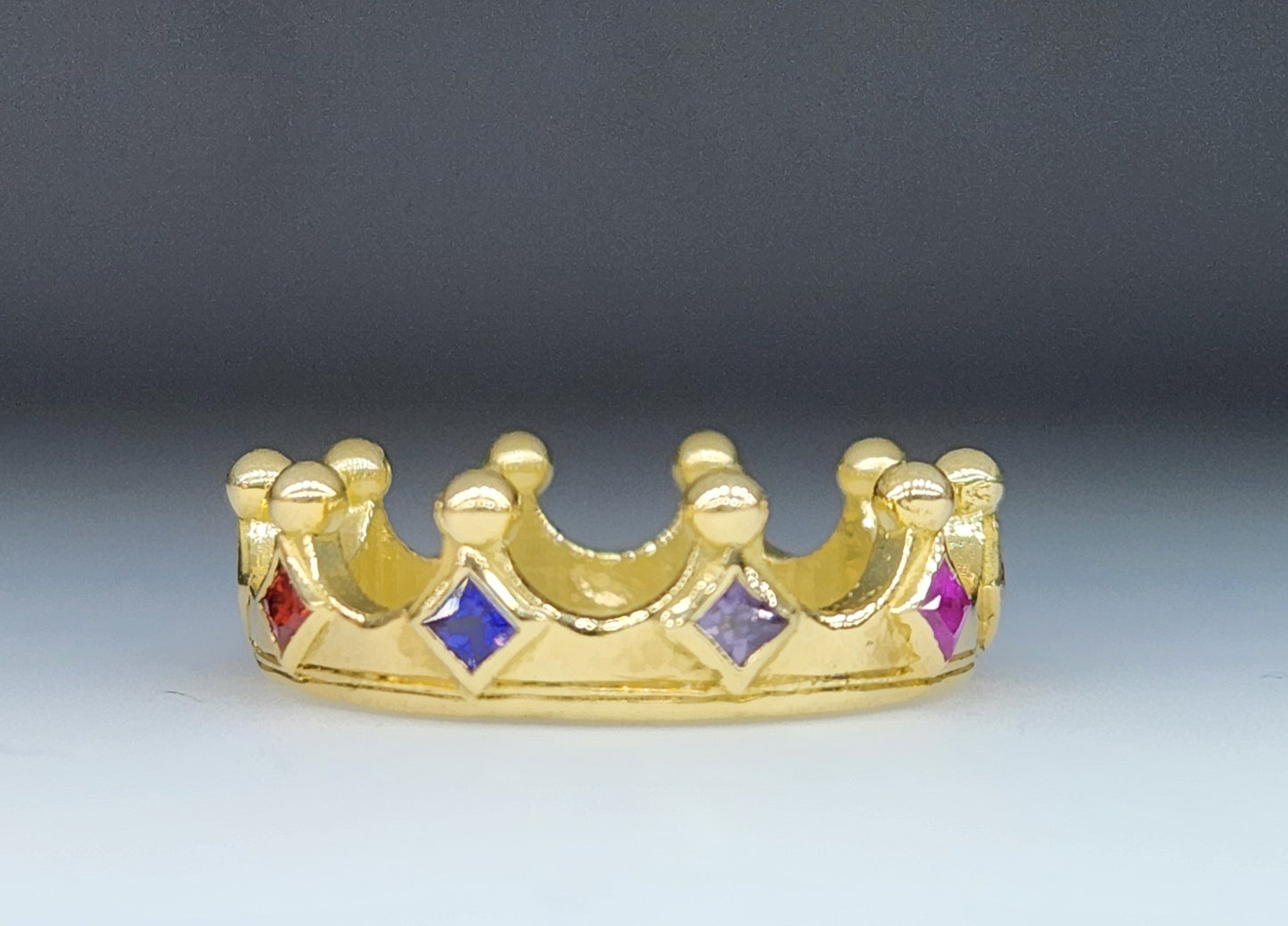 MADE TO ORDER - 18k Gold Crown Ring Multi-Color Sapphire Gemstone Band