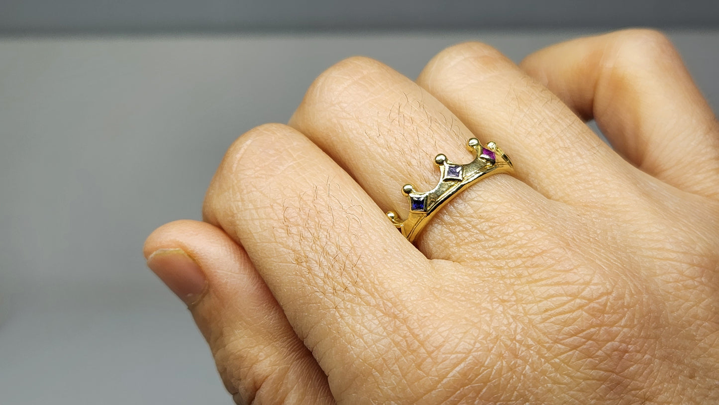 MADE TO ORDER - 18k Gold Crown Ring Multi-Color Sapphire Gemstone Band