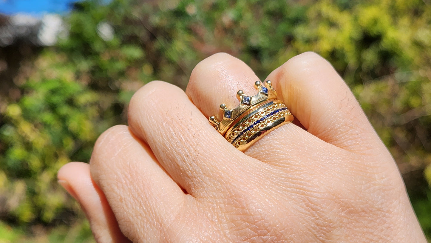 MADE TO ORDER - 18k Gold Crown Ring Blue Sapphire Gemstone Band