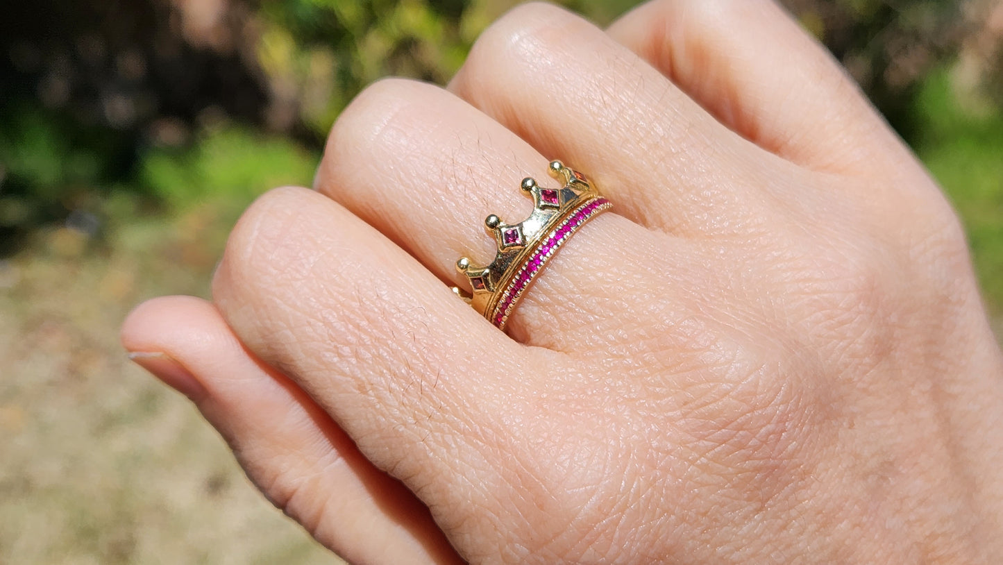 MADE TO ORDER - 18k Gold Crown Ring Red Sapphire Gemstone Band