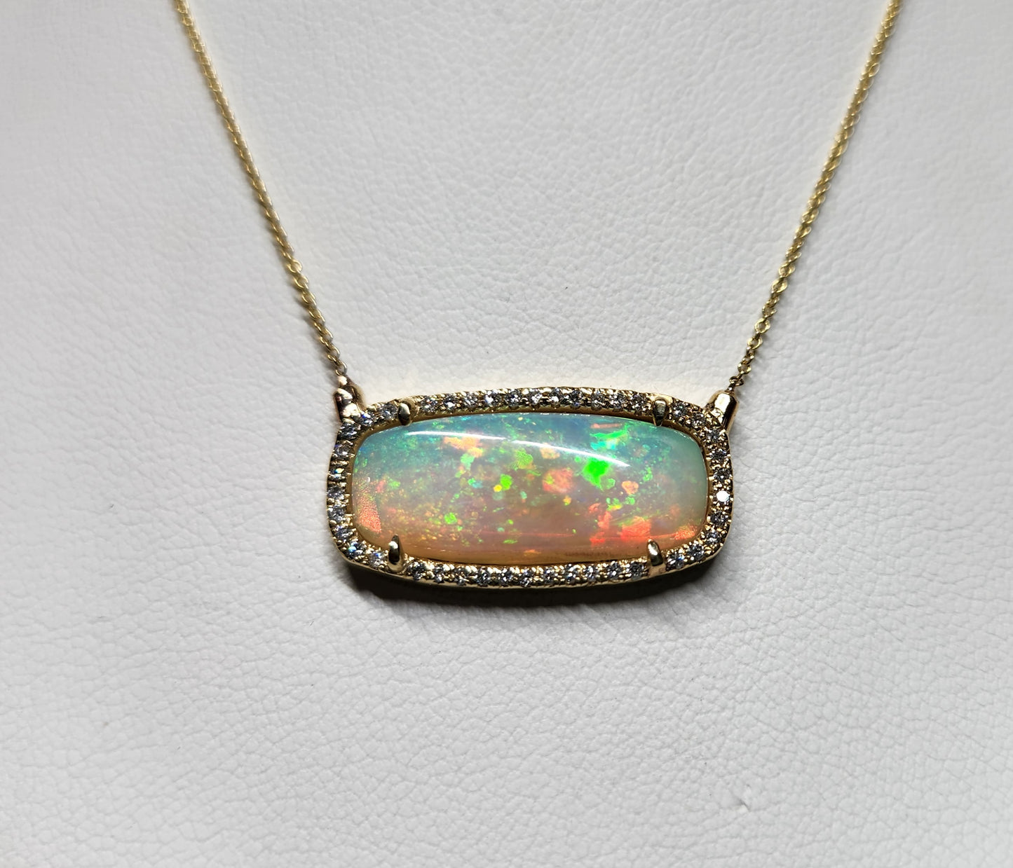 Opal & Diamond Pendant 14k Yellow Gold Split Chain Necklace #390