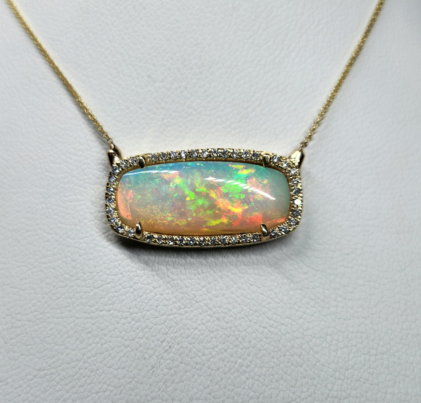 Opal & Diamond Pendant 14k Yellow Gold Split Chain Necklace #390