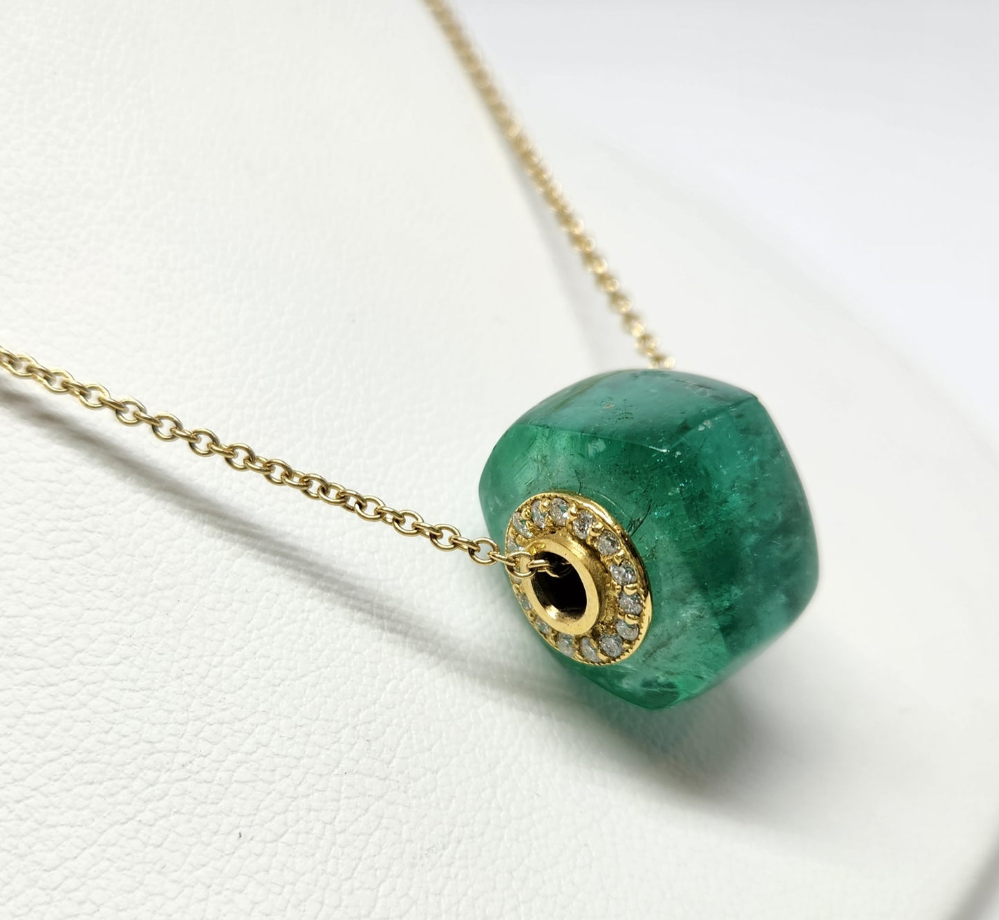 Emerald & Diamond Wheel Pendant - 14k Gold #392