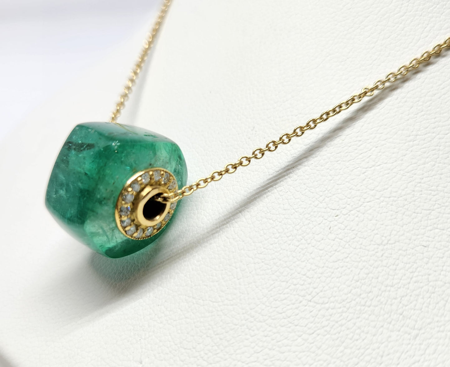 Emerald & Diamond Wheel Pendant - 14k Gold #392