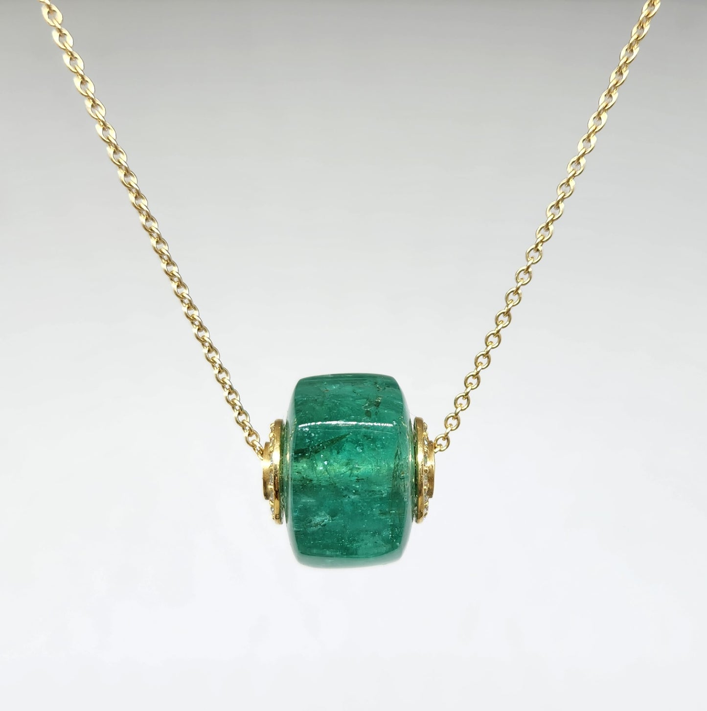 Emerald & Diamond Wheel Pendant - 14k Gold #392
