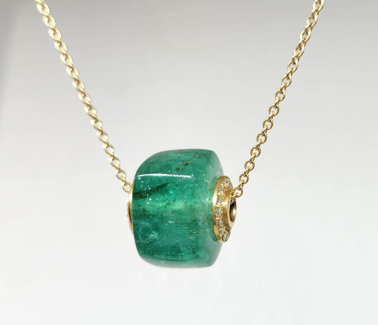 Emerald & Diamond Wheel Pendant - 14k Gold #392