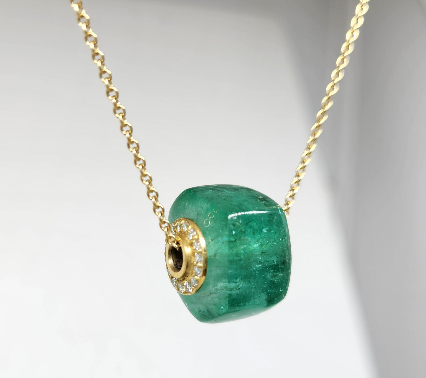 Emerald & Diamond Wheel Pendant - 14k Gold #392