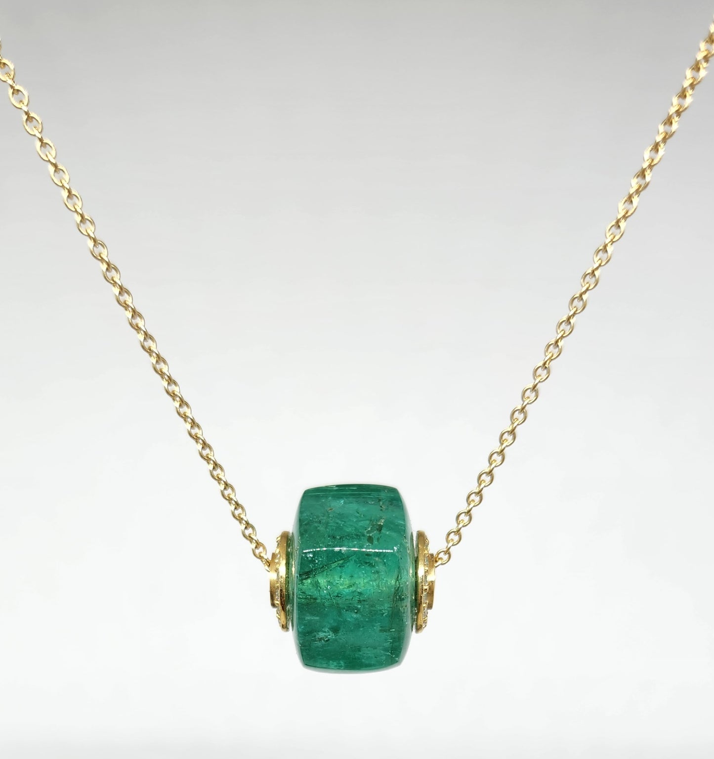 Emerald & Diamond Wheel Pendant - 14k Gold #392