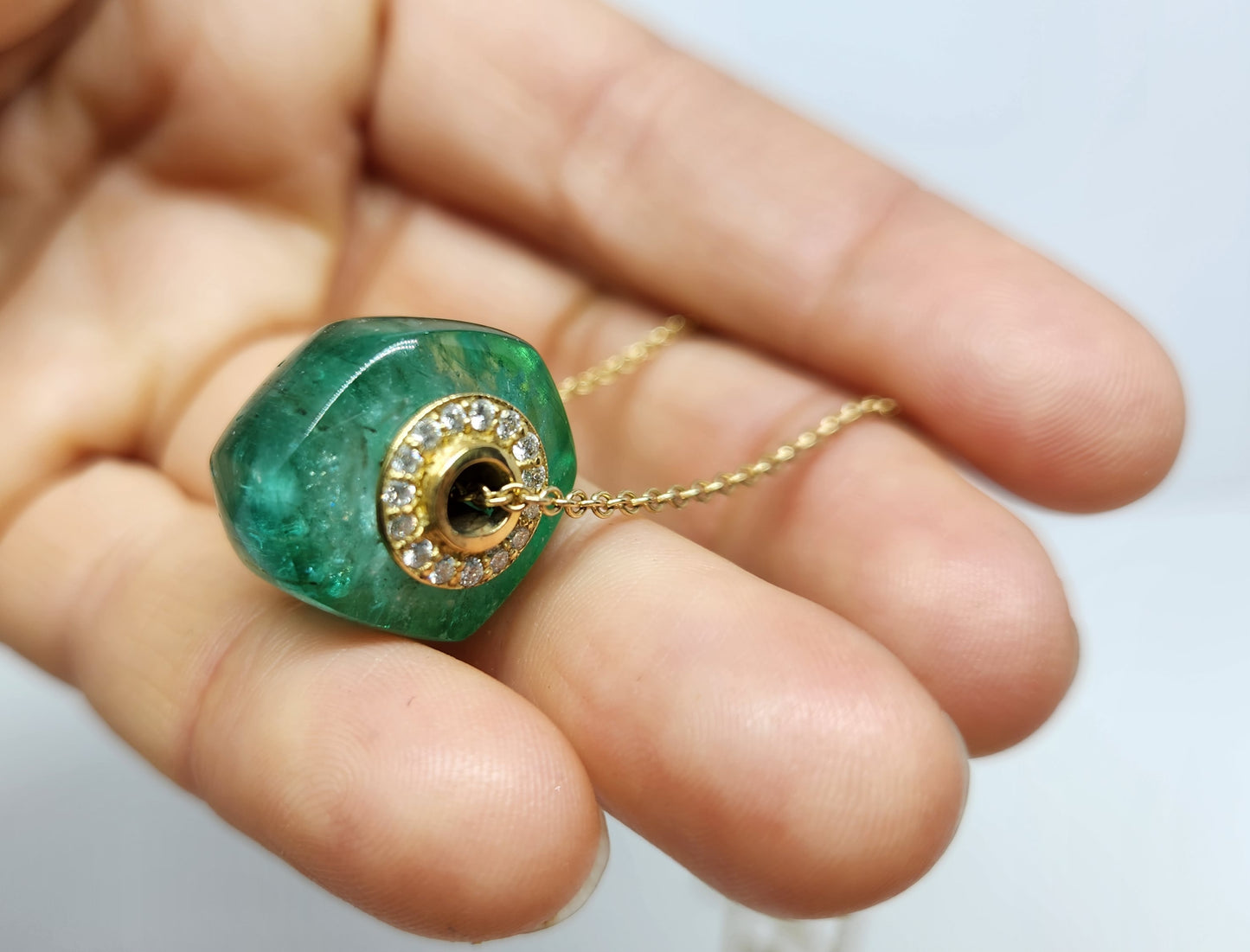 Emerald & Diamond Wheel Pendant - 14k Gold #392