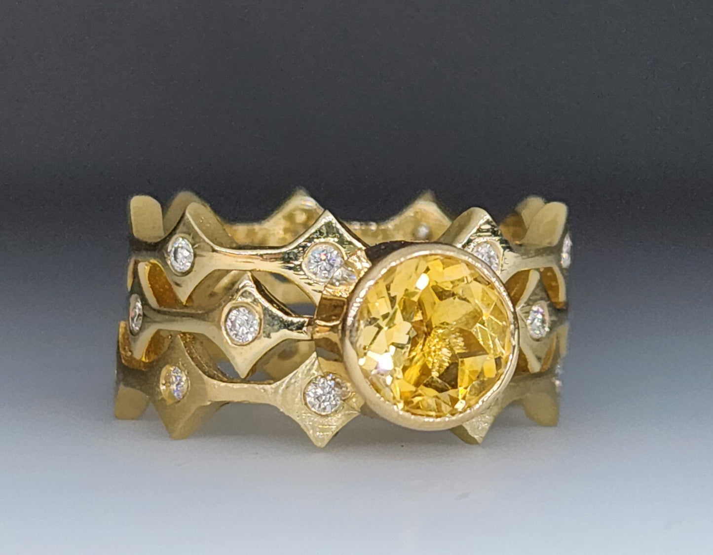 Yellow Citrine 14k Gold Three Stacking Ring Set #406