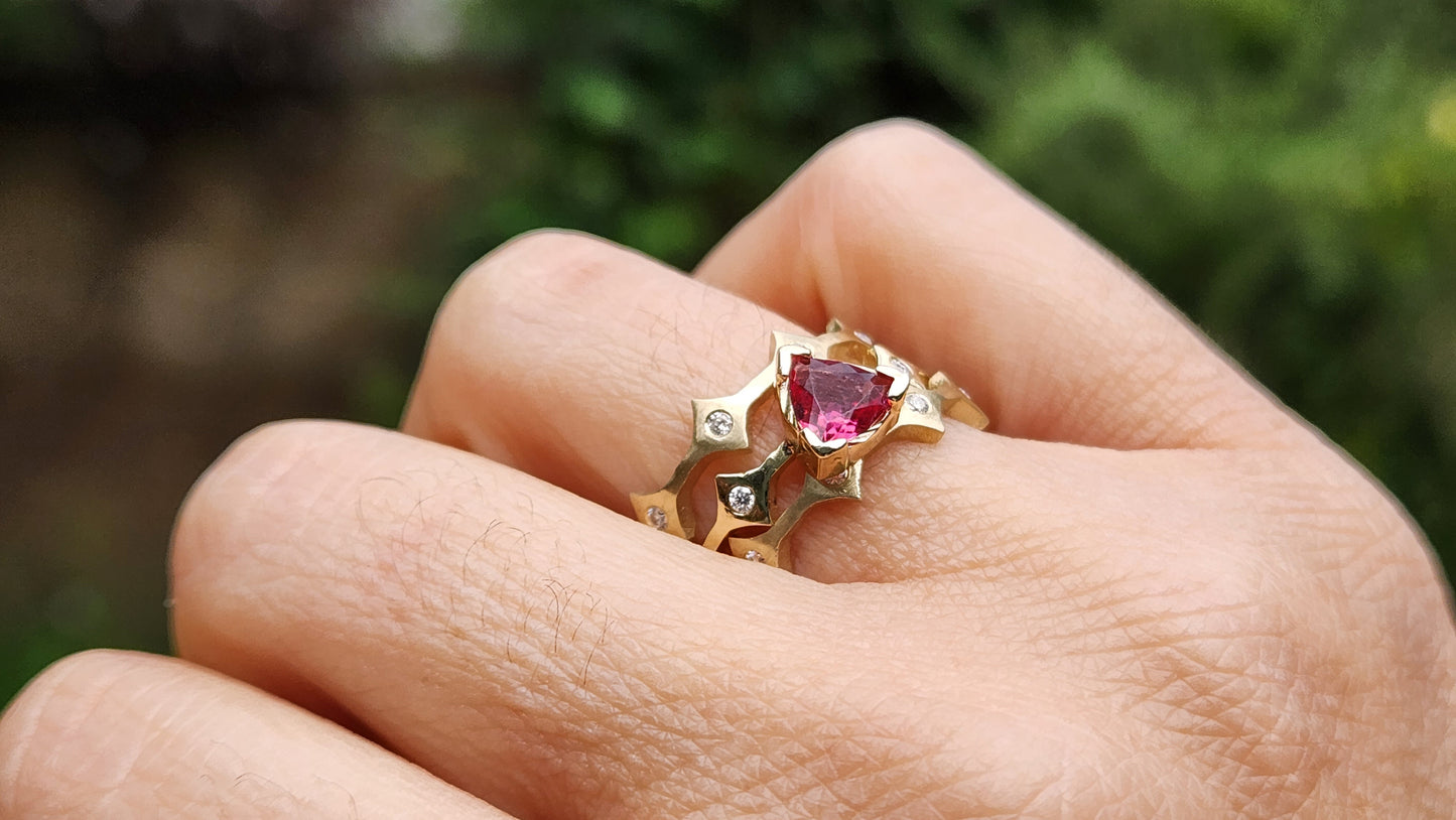 Pink Tourmaline 14k Gold Three Stacking Ring Set #407