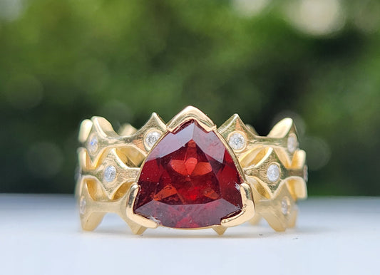 Made To Order - Red Garnet 14k Gold Three Stacking Ring Set