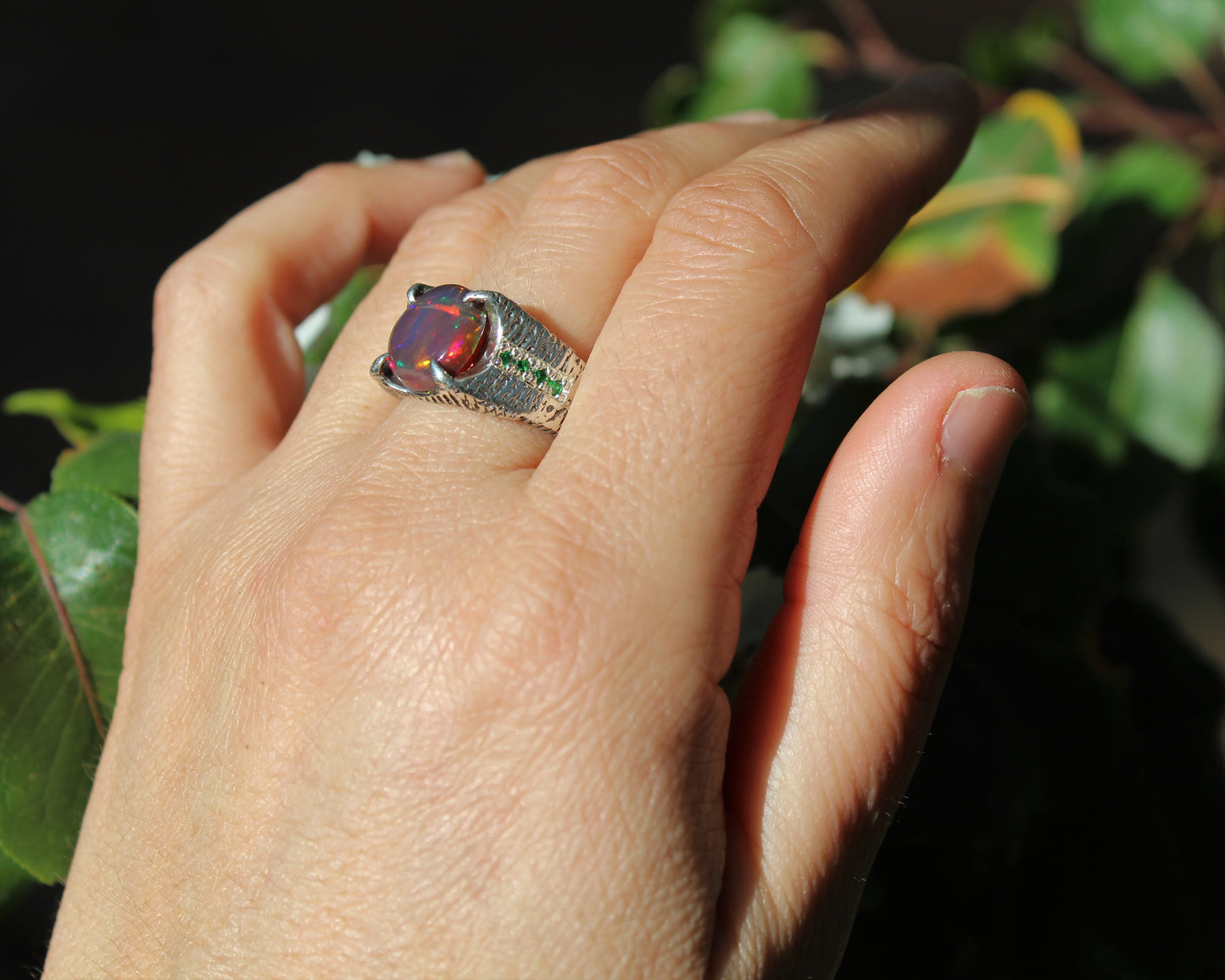 Black Opal Sterling Silver Ring - Unisex Jewelry #214