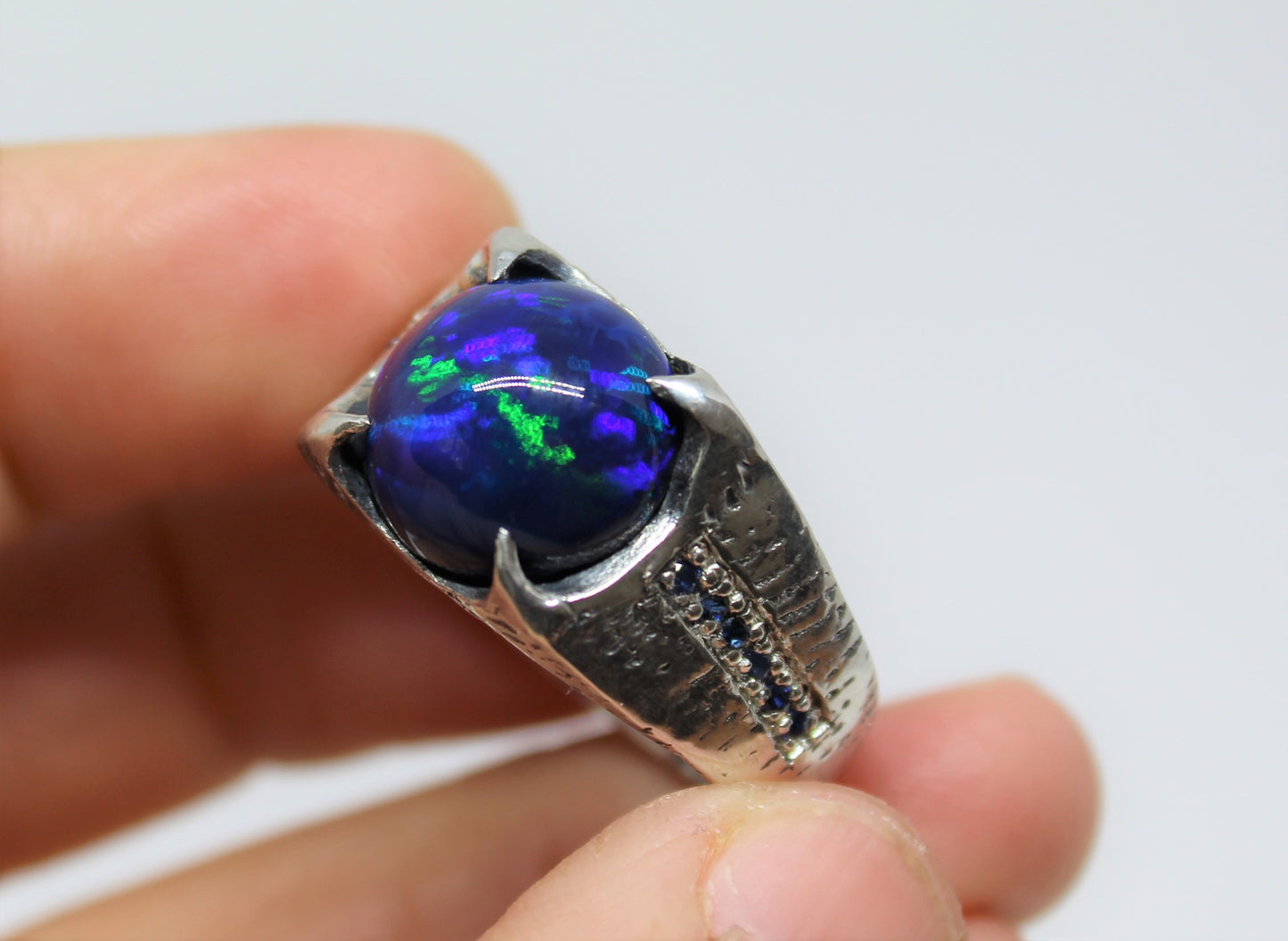 Black Blue Opal Sterling Silver Ring - Unisex Jewelry #215