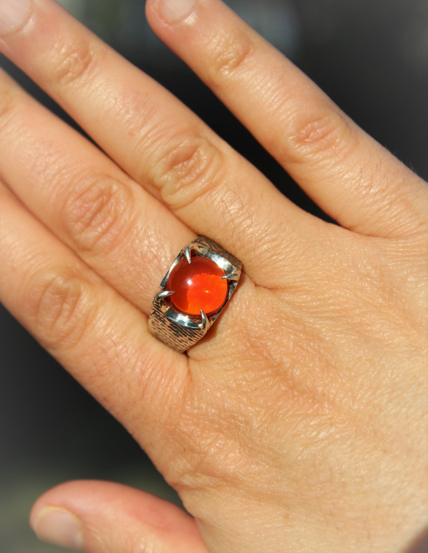 Orange Fire Opal Sterling Silver Ring - Unisex Gemstone Jewelry #216