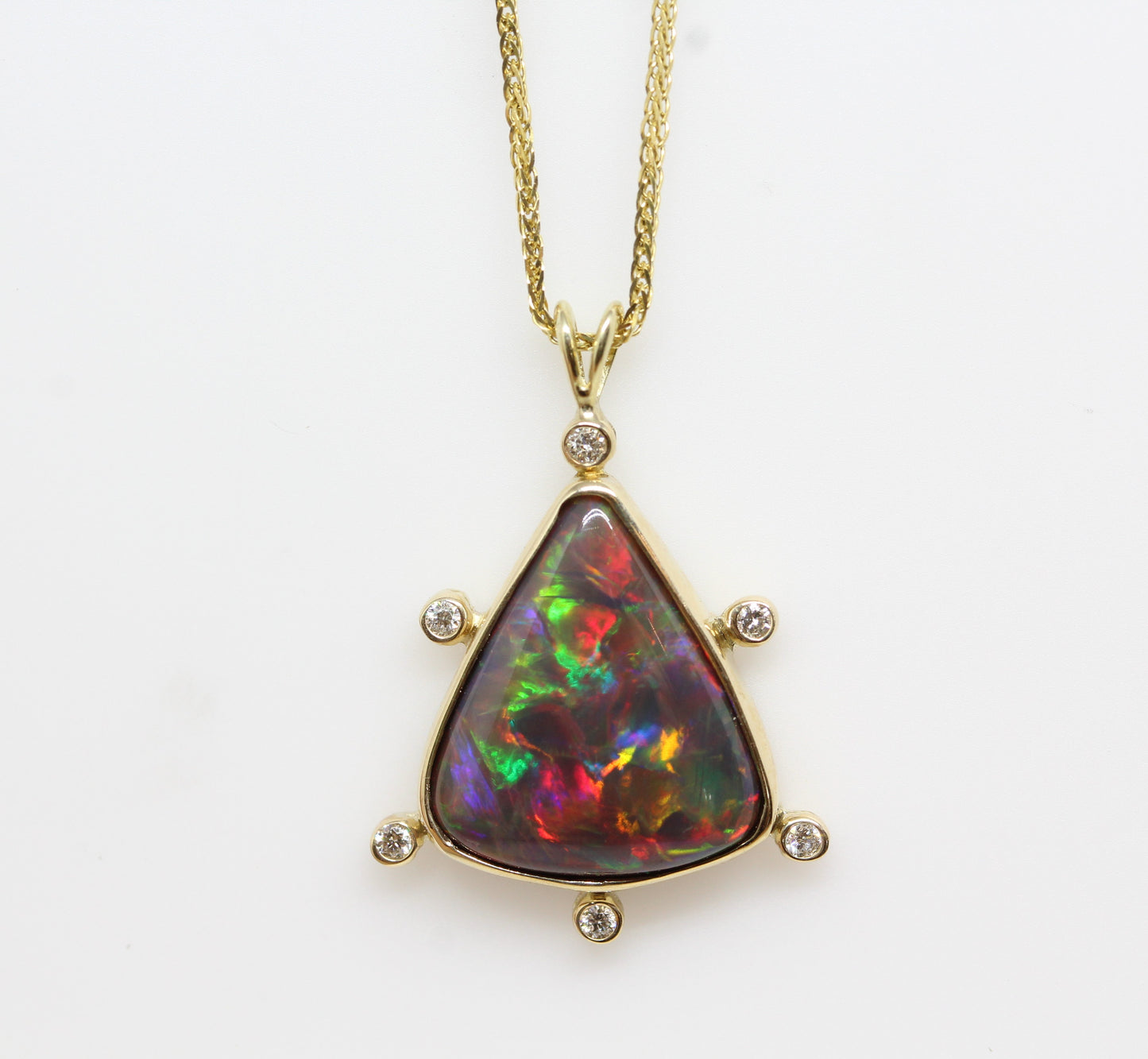 Black Opal & Diamond Pendant 14k Yellow Gold Gemstone Necklace #231