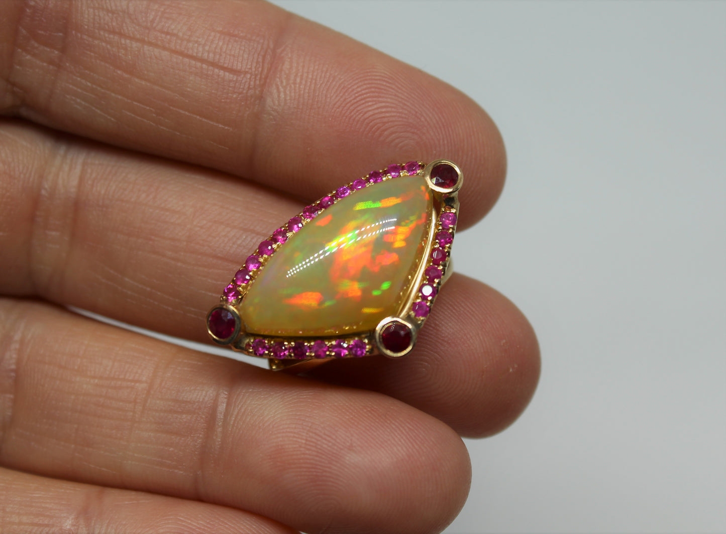 Opal  & Ruby 14k Gold Ring - Gemstone Jewelry #238