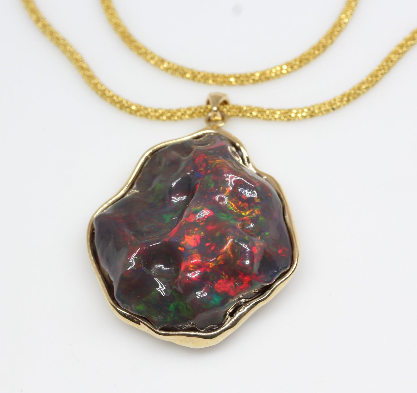 Carved Black Opal 14k Gold Pendant #243