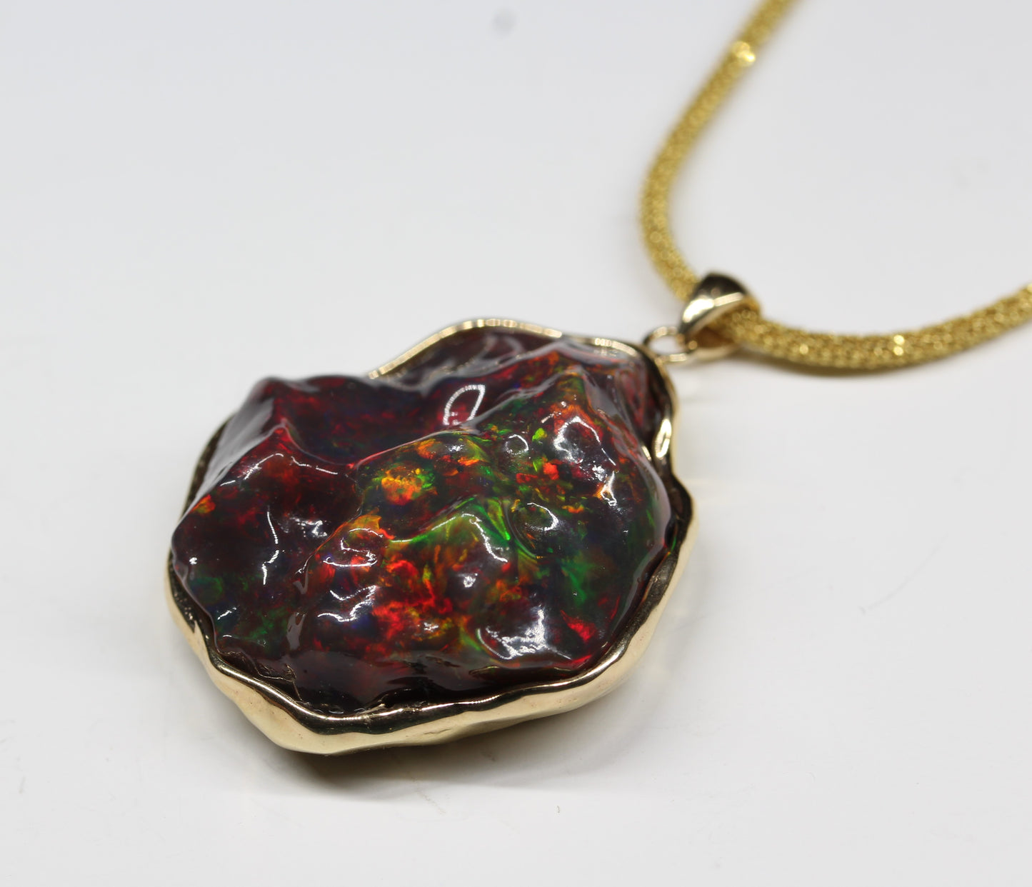 Carved Black Opal 14k Gold Pendant #243