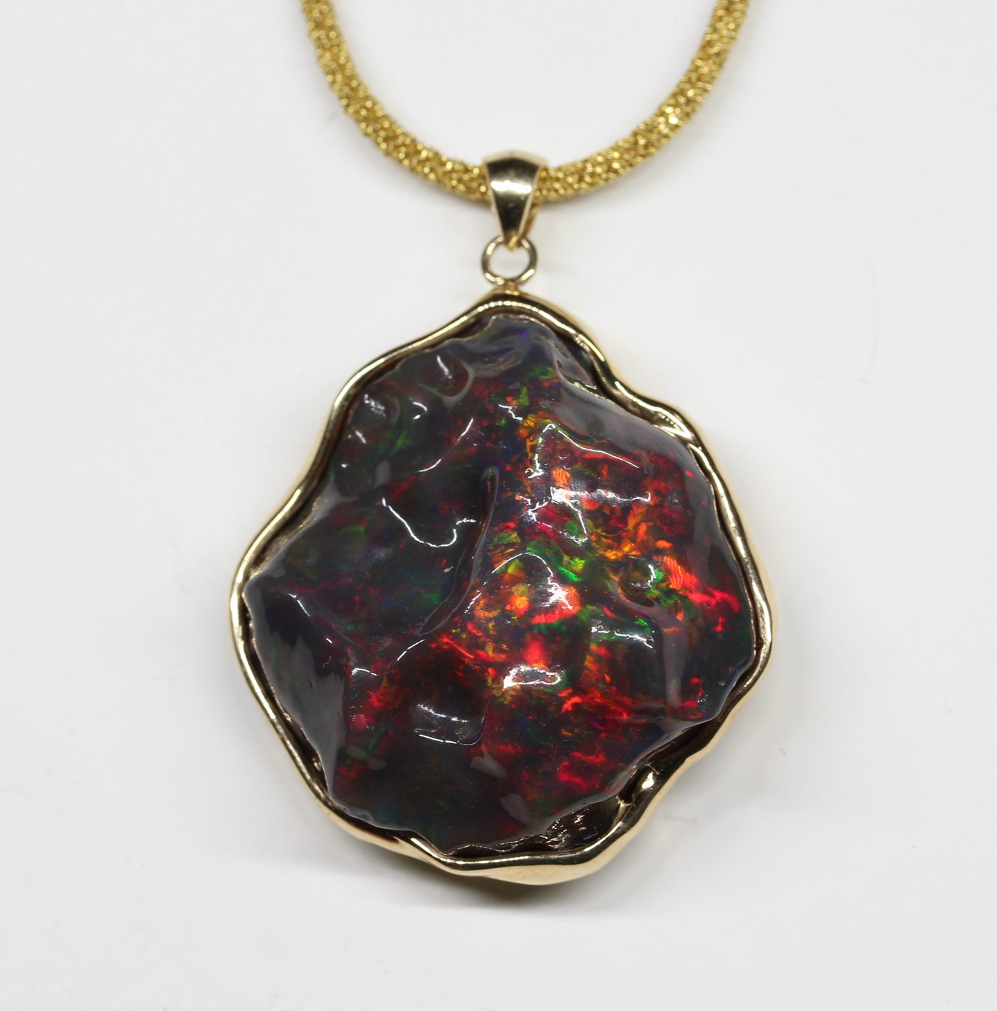 Carved Black Opal 14k Gold Pendant #243