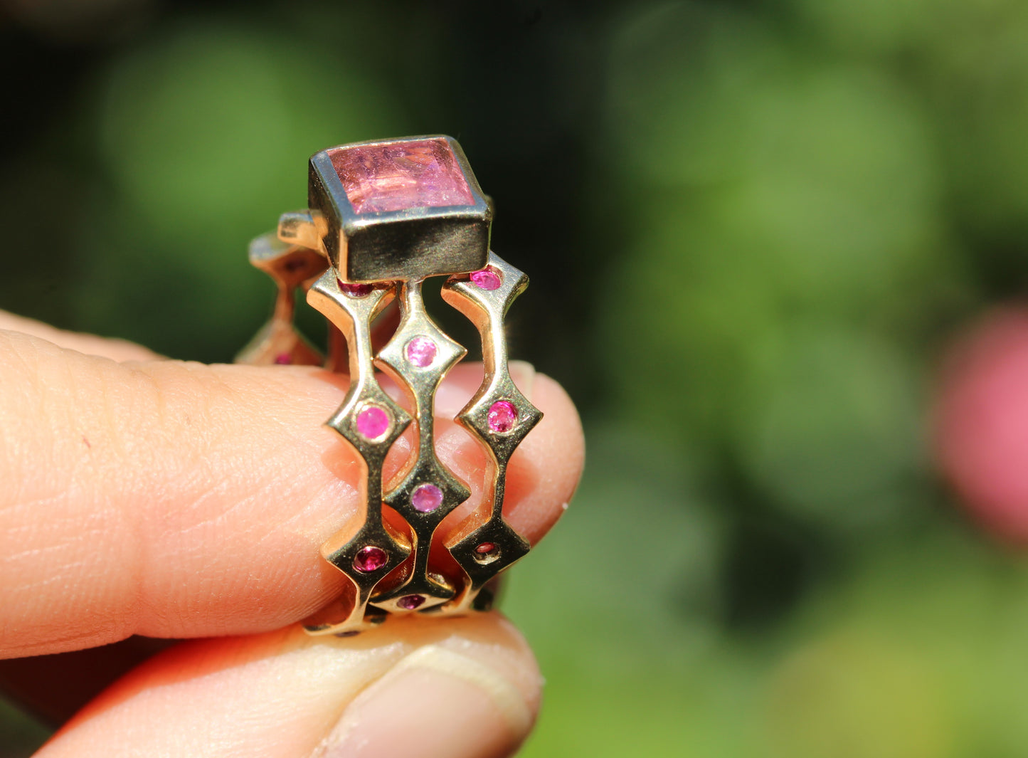 Made To Order - Pink Tourmaline & Sapphire Three Stacking Ring Set 14k Gold #257
