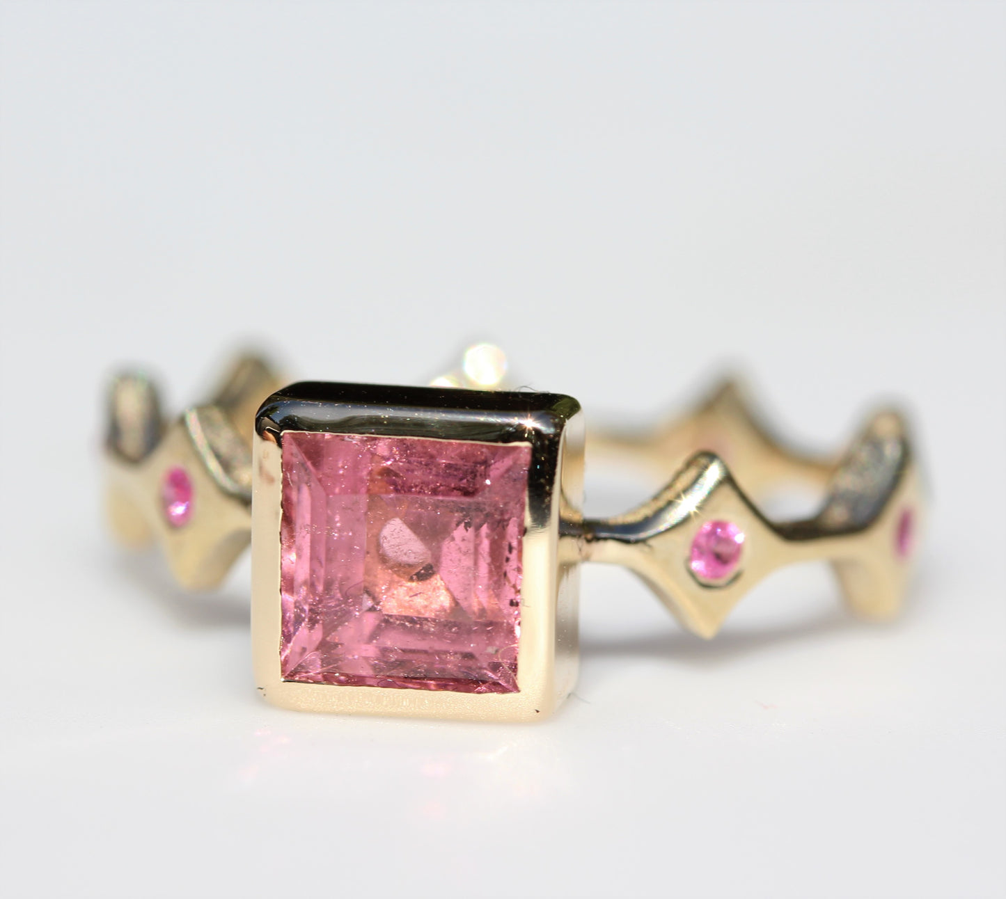 Made To Order - Pink Tourmaline & Sapphire Three Stacking Ring Set 14k Gold #257