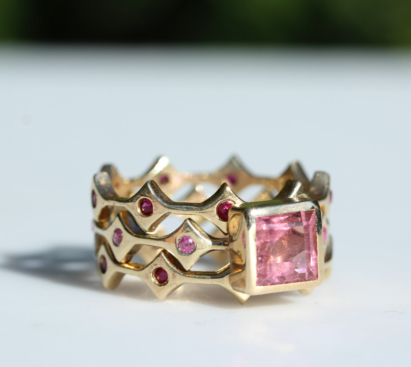 Made To Order - Pink Tourmaline & Sapphire Three Stacking Ring Set 14k Gold #257