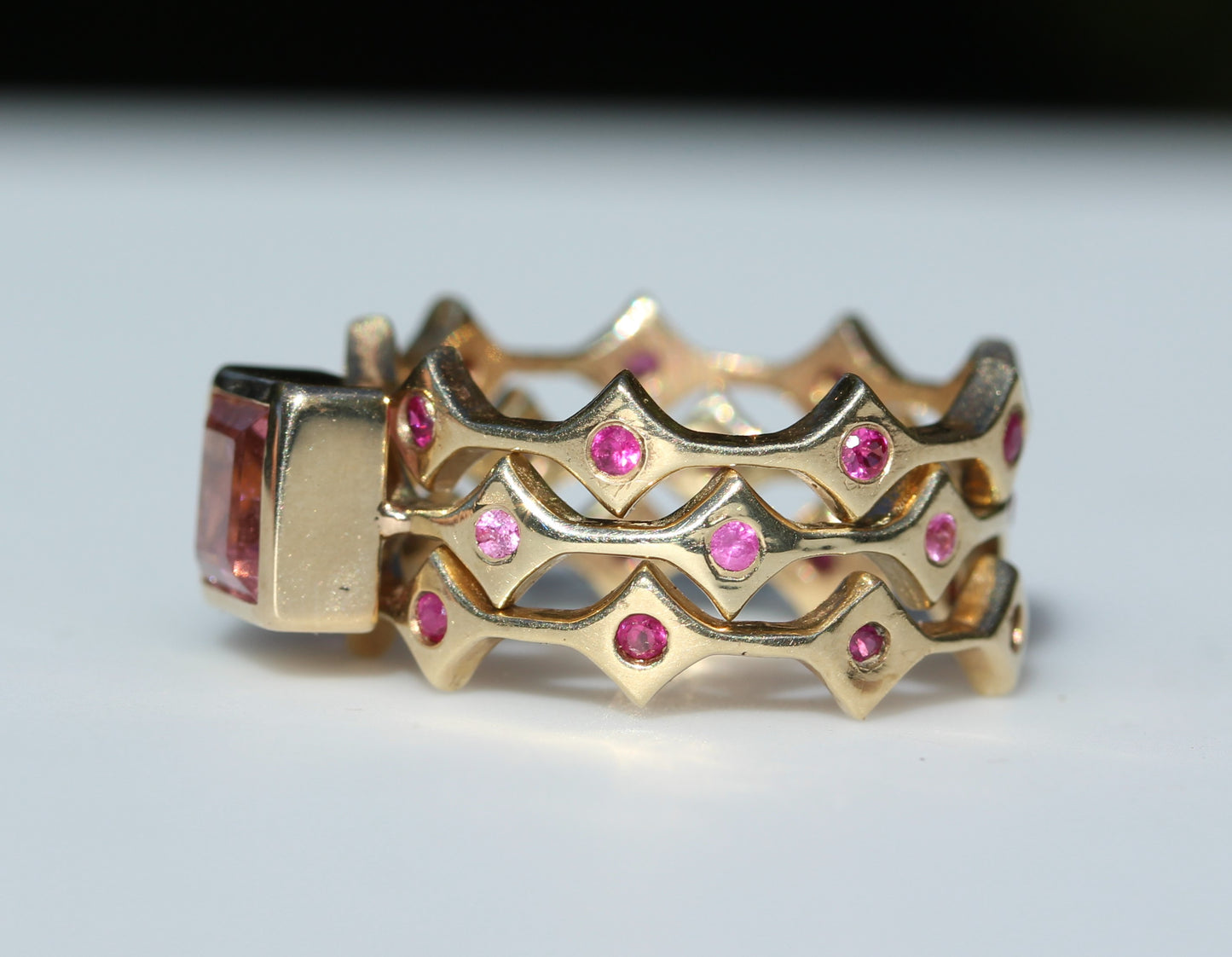 Made To Order - Pink Tourmaline & Sapphire Three Stacking Ring Set 14k Gold #257