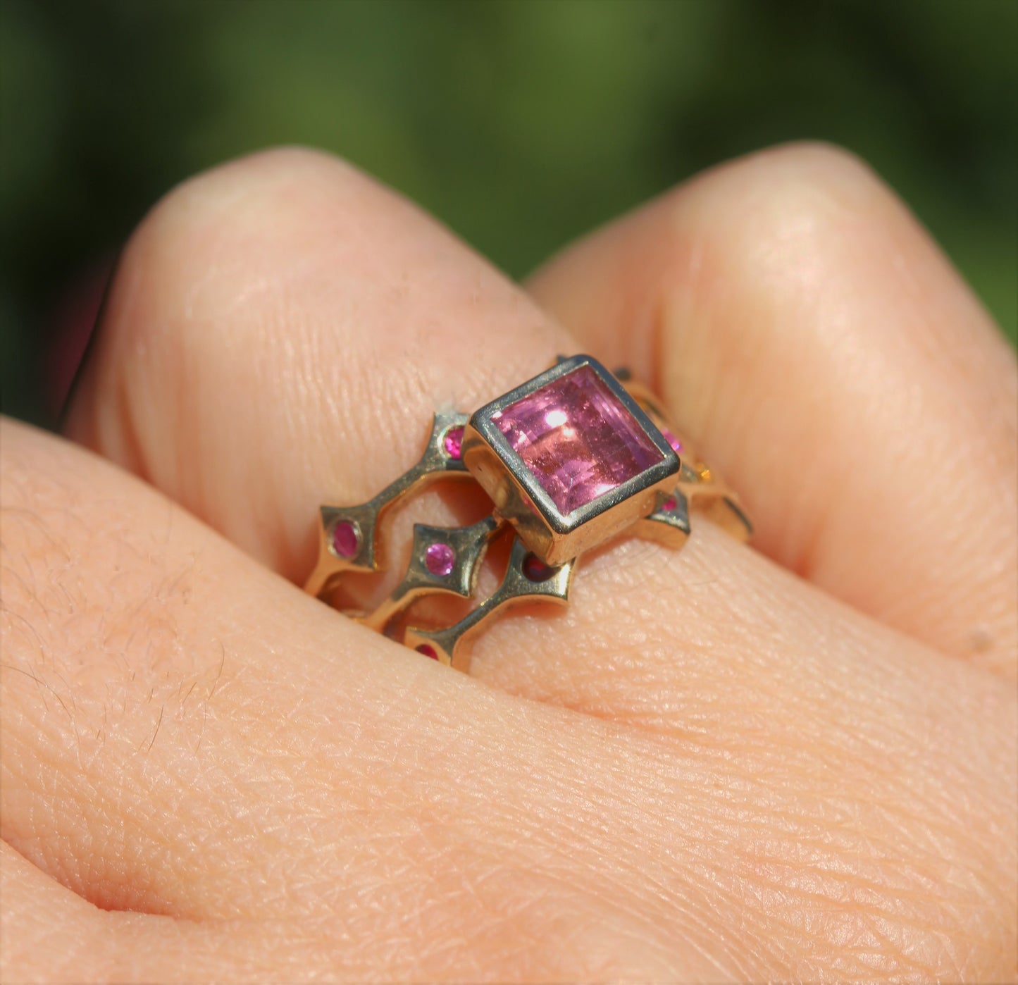 Made To Order - Pink Tourmaline & Sapphire Three Stacking Ring Set 14k Gold #257